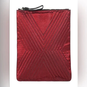 SPACE Italy Woman’s Red Wine Quilted Satin Clutch Bag X Large Oversized NWT